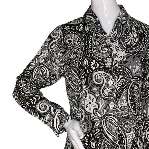 Coldwater Creek Blouse Button Down Long Sleeves Black and Gray Size PM - Picture 3 of 11